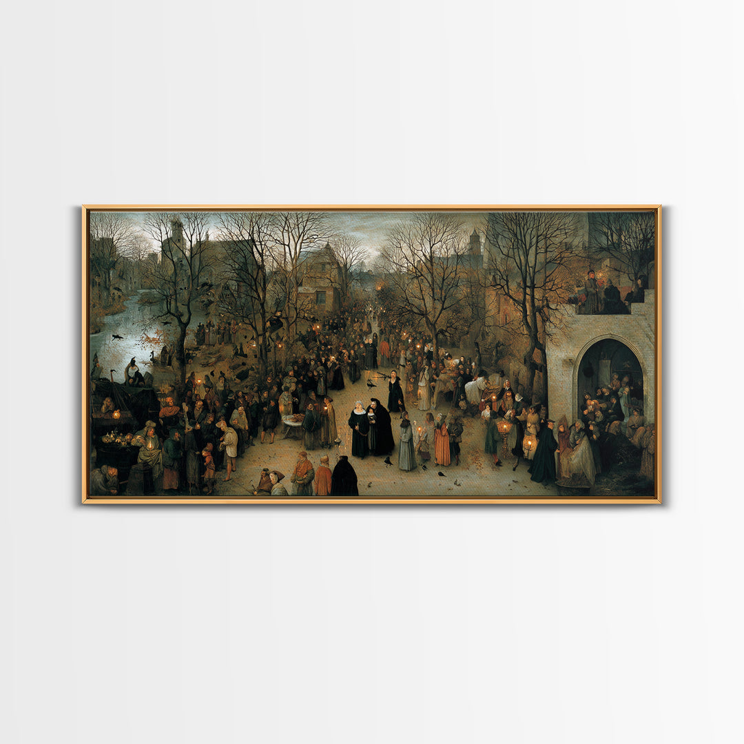 Gothic Romance, Northern Renaissance Horror, Wide Panoramic Art, Dark Halloween Decor, Canvas Print, Halloween Wall Art