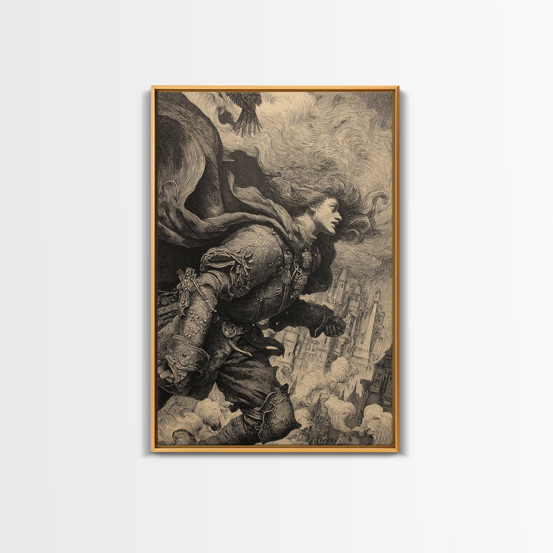 Gothic Romance, Renaissance Engraving Art, Vertical Wall Art, Gothic Horror Wall Art, Canvas Print, Halloween Wall Art, Dark Fantasy Art
