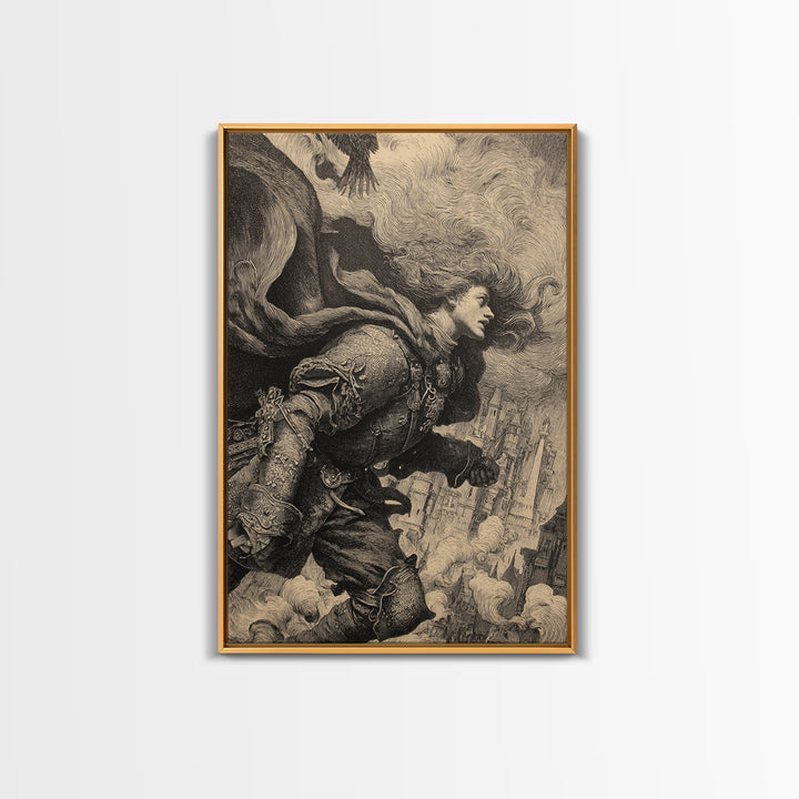 Gothic Romance, Renaissance Engraving Art, Vertical Wall Art, Gothic Horror Wall Art, Canvas Print, Halloween Wall Art, Dark Fantasy Art