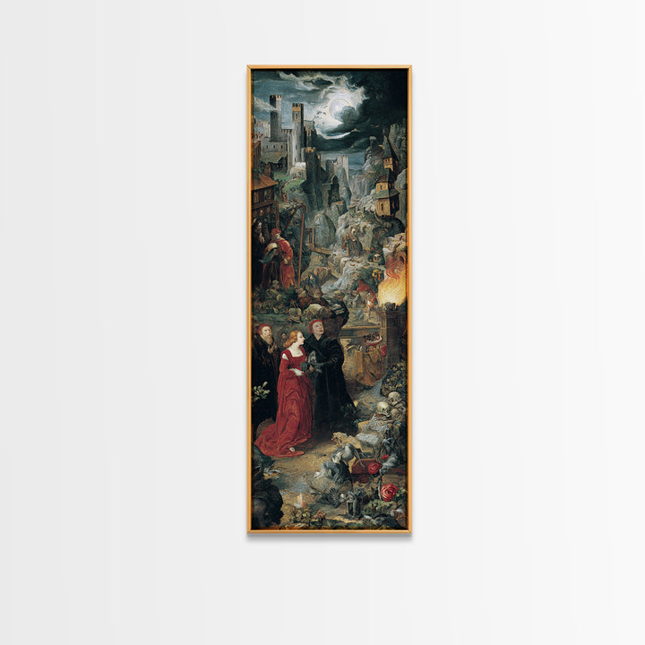 Gothic Romance, Danse Macabre Art, Tall Narrow Wall Art, Gothic Horror Wall Art, Framed Canvas Print, Halloween Wall Art