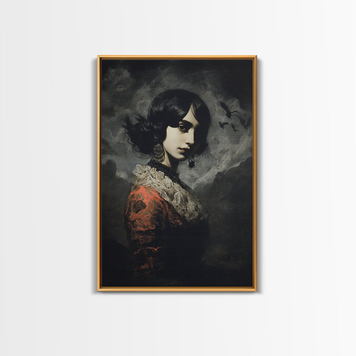 Gothic Romance, Dark Romantic Horror Art, Vertical Wall Art, Dark Halloween Decor, Framed Canvas Print, Halloween Wall Art