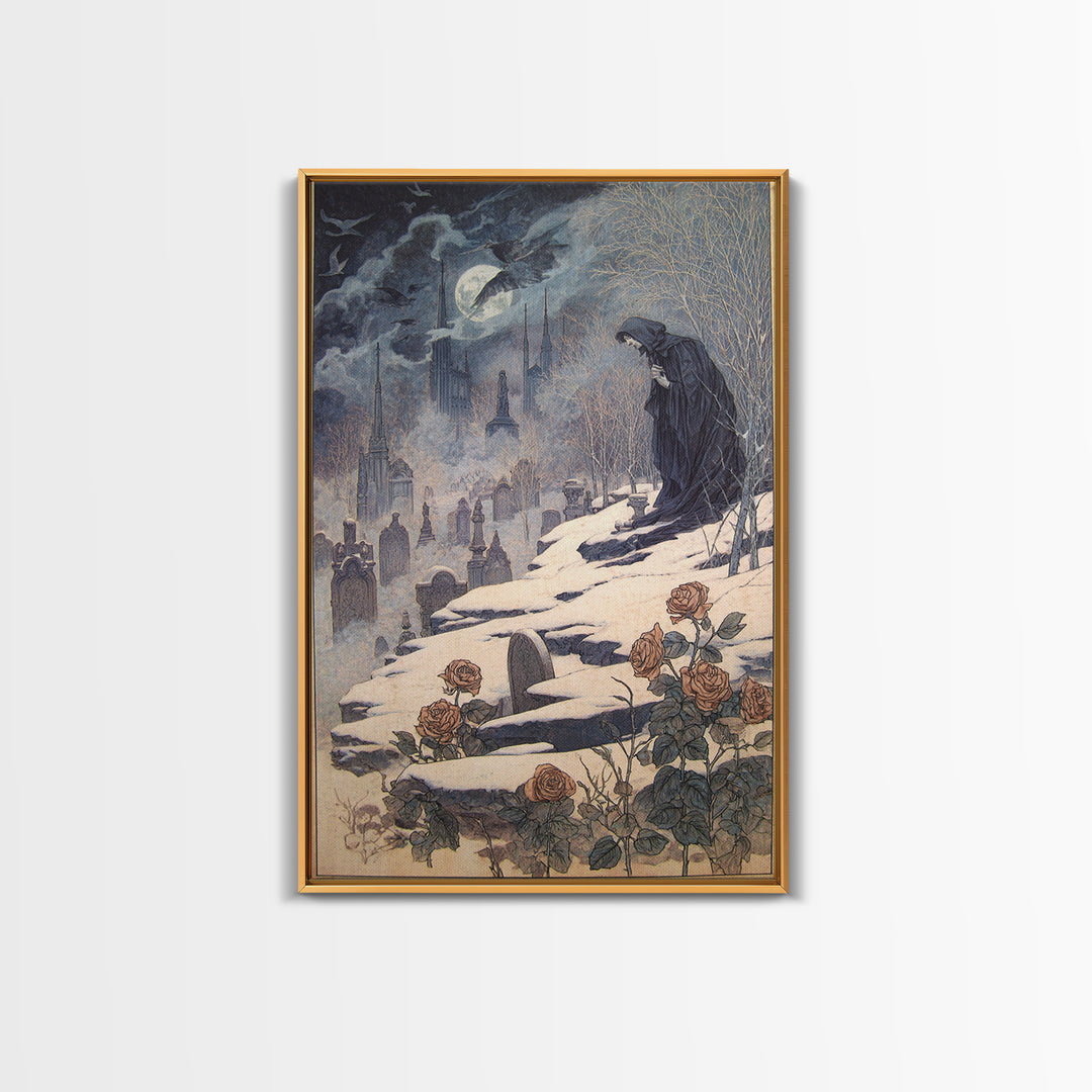 Gothic Romance, Symbolist Death Art, Vertical Wall Art, Gothic Horror Wall Art, Canvas Print, Halloween Wall Art, Halloween Decor