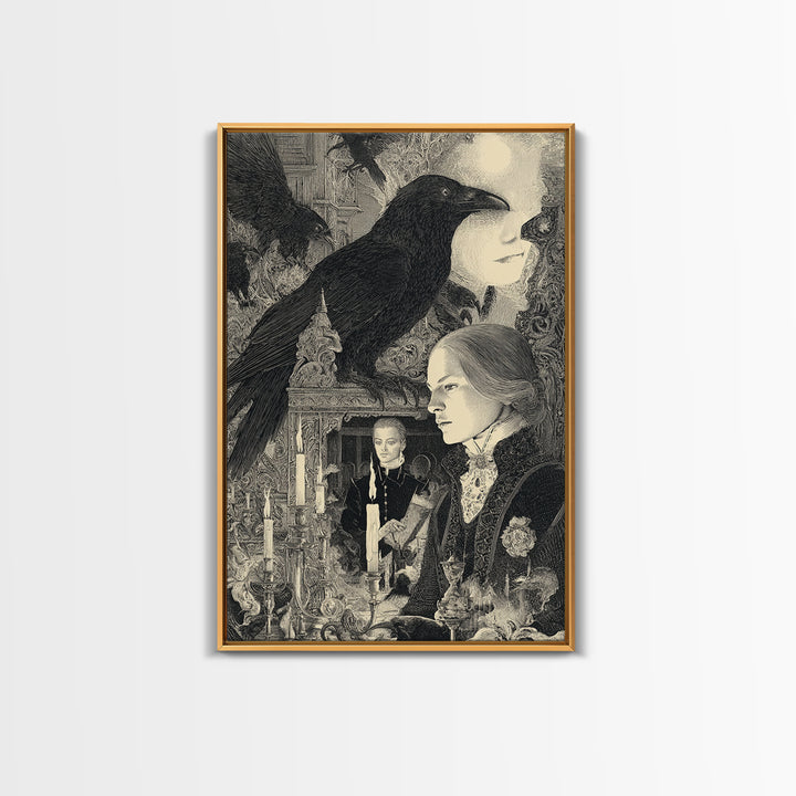 Gothic Romance, Symbolist Etching Art, Vertical Wall Art, Macabre Wall Art, Canvas Print, Halloween Wall Art, Spooky Wall Decor