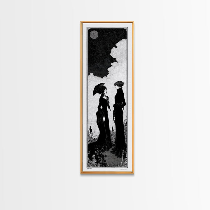 Gothic Romance, Decadent Line Art, Tall Narrow Wall Art, Dark Fantasy Wall Art, Framed Canvas Print, Halloween Wall Art