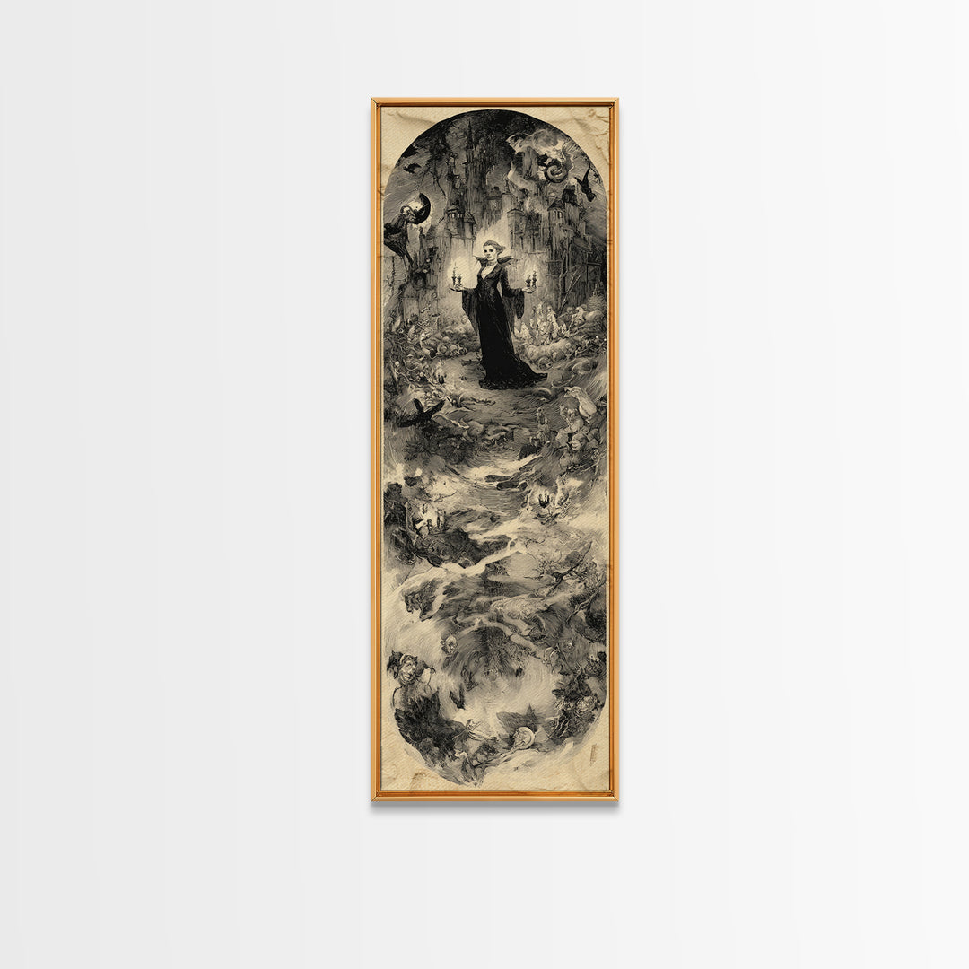 Gothic Romance, Gothic Storybook Art, Tall Narrow Wall Art, Dark Halloween Decor, Framed Canvas Print, Halloween Wall Art