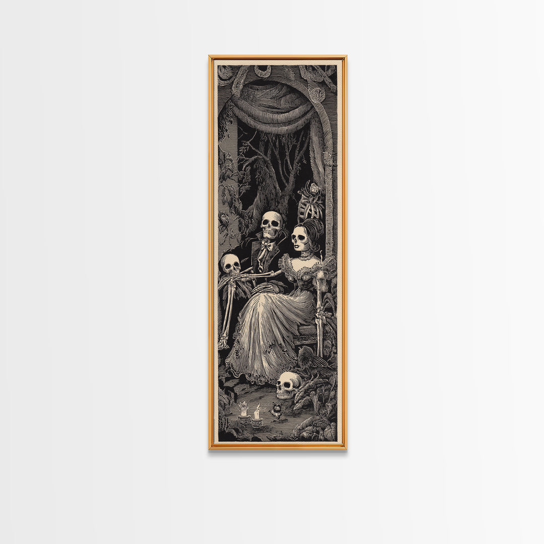 Gothic Romance, Macabre Folk Print Art, Tall Narrow Wall Art, Gothic Horror Wall Art, Canvas Print, Halloween Wall Art