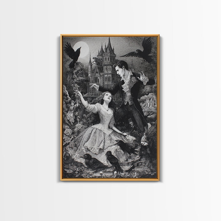 Gothic Romance, Victorian Macabre Art, Vertical Wall Art, Dark Fantasy Wall Art, Framed Canvas Print, Halloween Wall Art