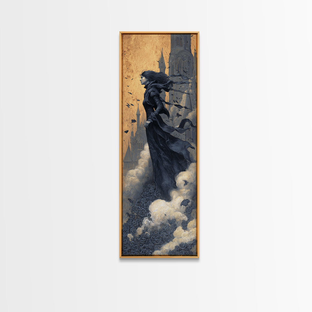 Gothic Romance, Surreal Apocalyptic Art, Tall Narrow Wall Art, Dark Halloween Decor, Framed Canvas Print, Halloween Wall Art