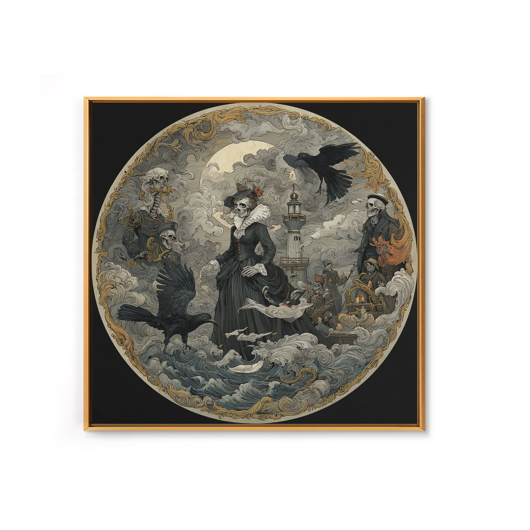 Haunted Seaside Halloween, Danse Macabre Art, Square Wall Art, Macabre Wall Art, Canvas Print, Halloween Wall Art