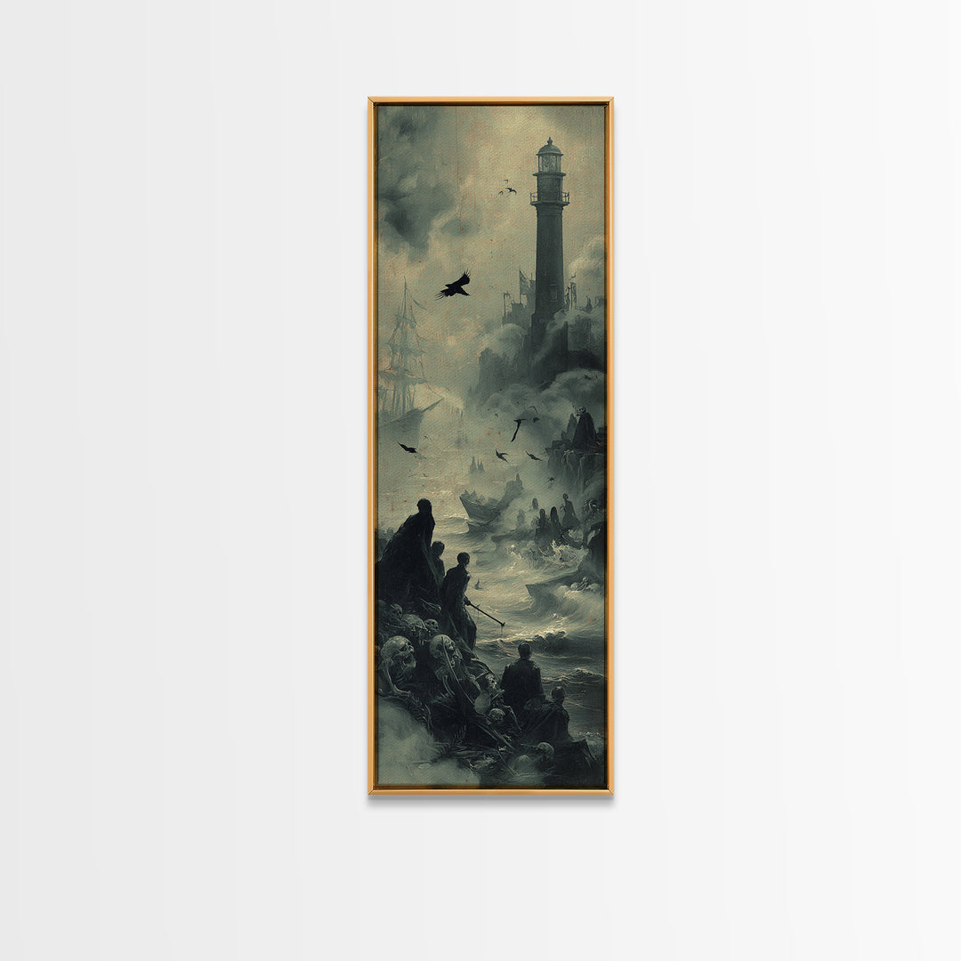 Haunted Seaside Halloween, Decadent Gothic Art, Tall Narrow Wall Art, Macabre Wall Art, Framed Canvas Print, Halloween Wall Art
