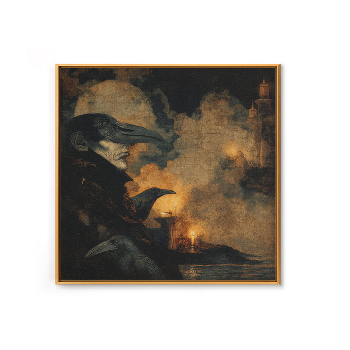 Haunted Seaside Halloween, Dark Symbolist Art, Square Wall Art, Gothic Horror Wall Art, Framed Canvas Print, Halloween Wall Art