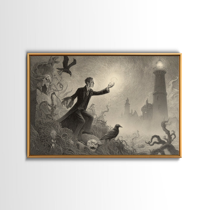 Haunted Seaside Halloween, Expressionist Nightmare Art, Landscape Wall Art, Dark Fantasy Wall Art, Framed Canvas Print, Halloween Wall Art