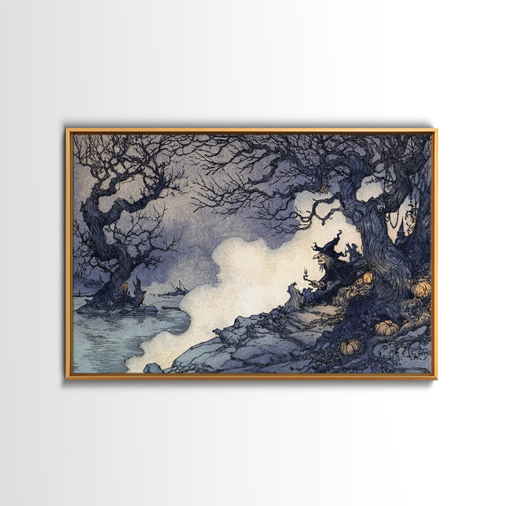 Haunted Seaside Halloween, Gothic Storybook Art, Landscape Wall Art, Gothic Horror Wall Art, Canvas Print, Halloween Wall Art