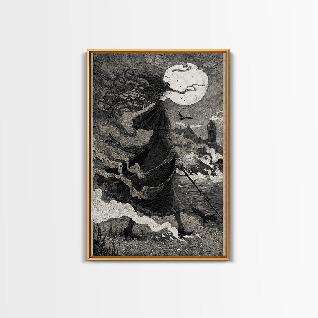 Haunted Seaside Halloween, Victorian Macabre Art, Vertical Wall Art, Dark Halloween Decor, Canvas Print, Halloween Wall Art