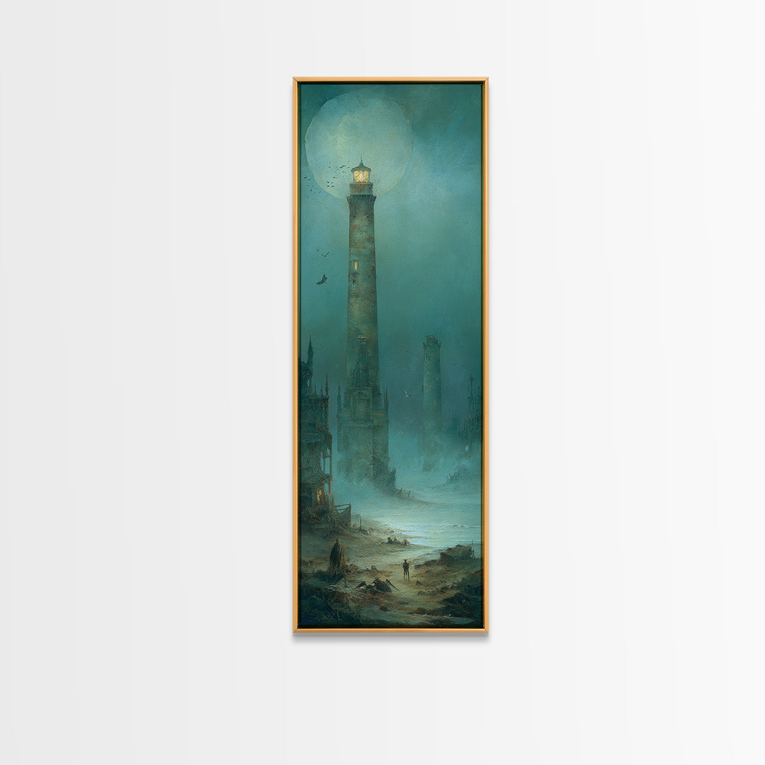 Haunted Seaside Halloween, Surreal Apocalyptic Art, Tall Narrow Wall Art, Macabre Wall Art, Canvas Print, Halloween Wall Art
