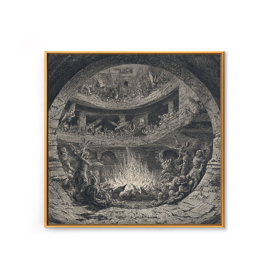 The Candlelit Crypt, Renaissance Engraving Art, Square Wall Art, Macabre Wall Art, Framed Canvas Print, Halloween Wall Art