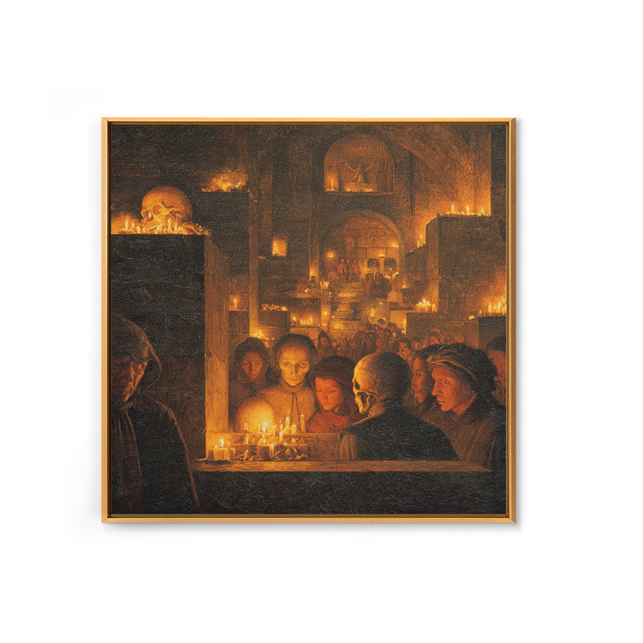 The Candlelit Crypt, Danse Macabre Art, Square Wall Art, Macabre Wall Art, Canvas Print, Halloween Wall Art