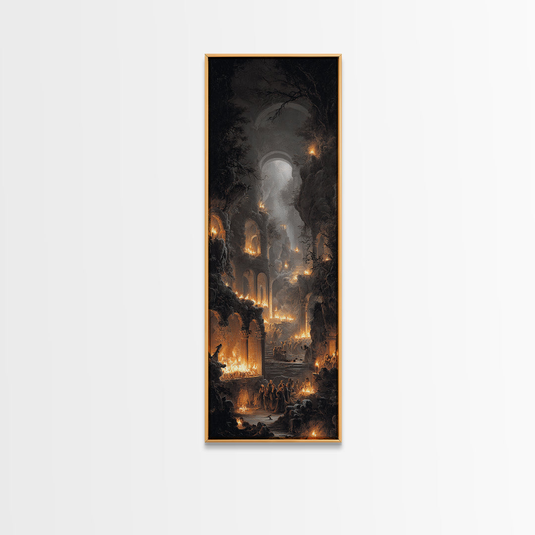 The Candlelit Crypt, Baroque Witchcraft Art, Tall Narrow Wall Art, Macabre Wall Art, Canvas Print, Halloween Wall Art, Halloween Decor