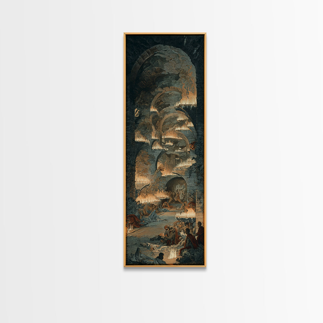 The Candlelit Crypt, Visionary Gothic Art, Tall Narrow Wall Art, Gothic Horror Wall Art, Canvas Print, Halloween Wall Art