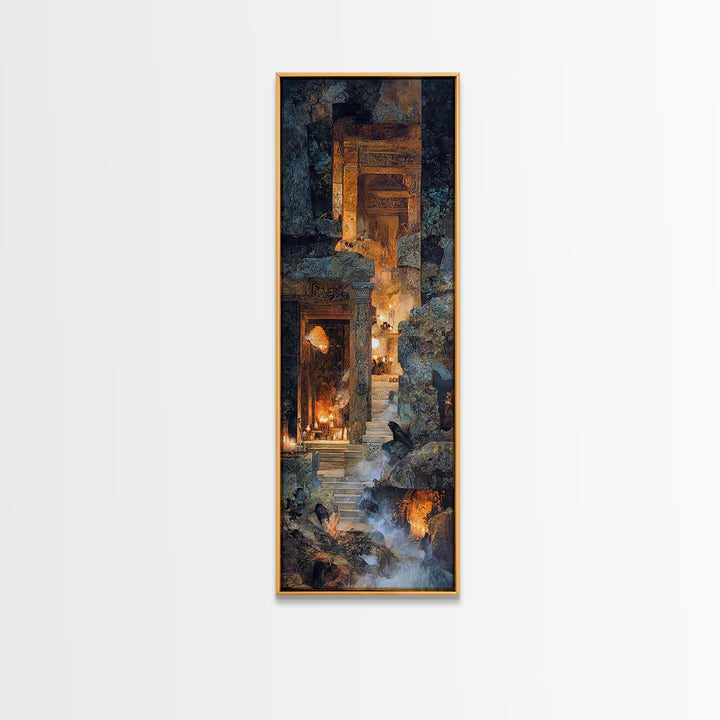 The Candlelit Crypt, Ornate Symbolist Art, Tall Narrow Wall Art, Dark Halloween Decor, Framed Canvas Print, Halloween Wall Art