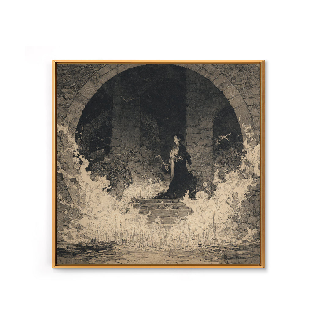 The Candlelit Crypt, Decadent Gothic Art, Square Wall Art, Macabre Wall Art, Canvas Print, Halloween Wall Art, Statement Wall Art