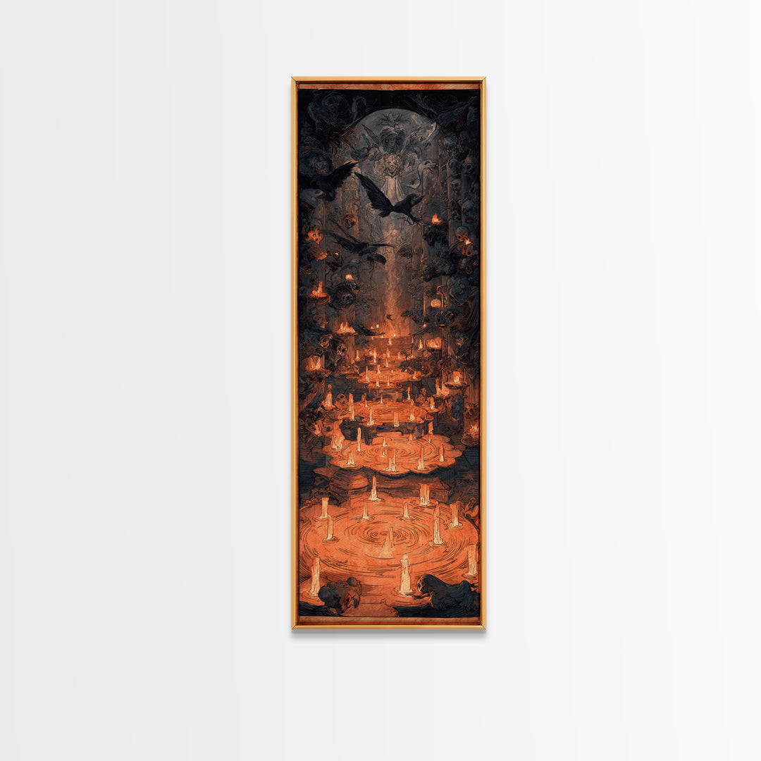 The Candlelit Crypt, Expressionist Gothic Art, Tall Narrow Wall Art, Macabre Wall Art, Canvas Print, Halloween Wall Art, Statement Wall Art