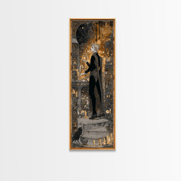 The Candlelit Crypt, Stained Glass Gothic Art, Tall Narrow Wall Art, Dark Fantasy Wall Art, Framed Canvas Print, Halloween Wall Art