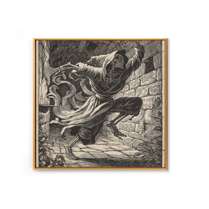 The Candlelit Crypt, Macabre Folk Print Art, Square Wall Art, Dark Fantasy Wall Art, Framed Canvas Print, Halloween Wall Art