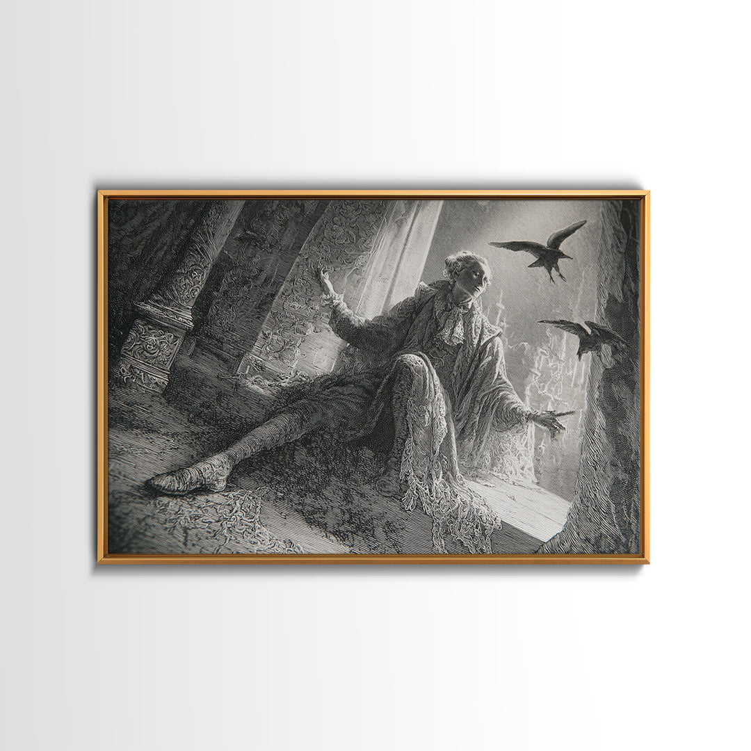 Black Lace And Cobwebs, Gothic Engraving Art, Landscape Wall Art, Dark Halloween Decor, Framed Canvas Print, Halloween Wall Art