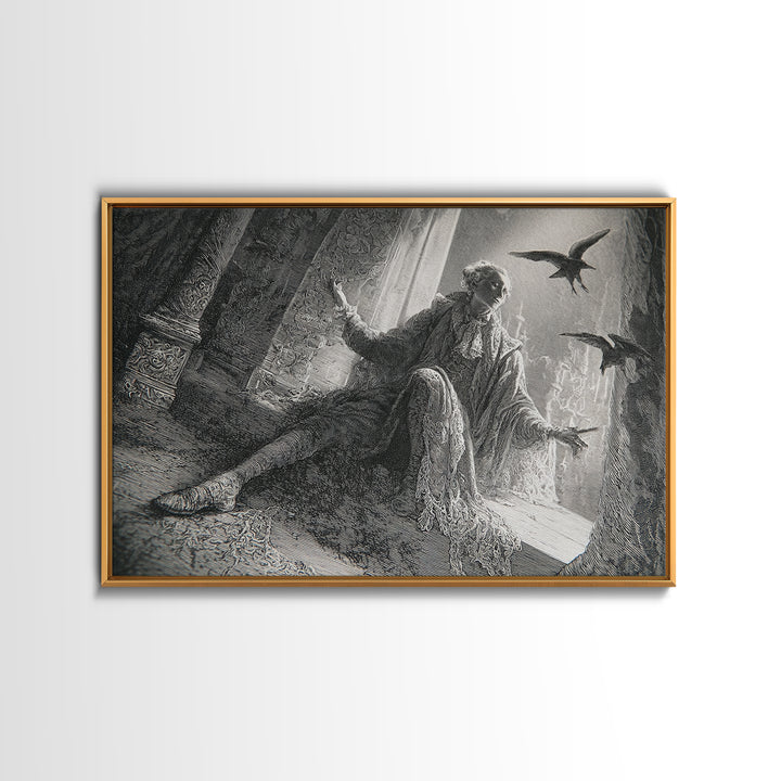 Black Lace And Cobwebs, Gothic Engraving Art, Landscape Wall Art, Dark Halloween Decor, Framed Canvas Print, Halloween Wall Art