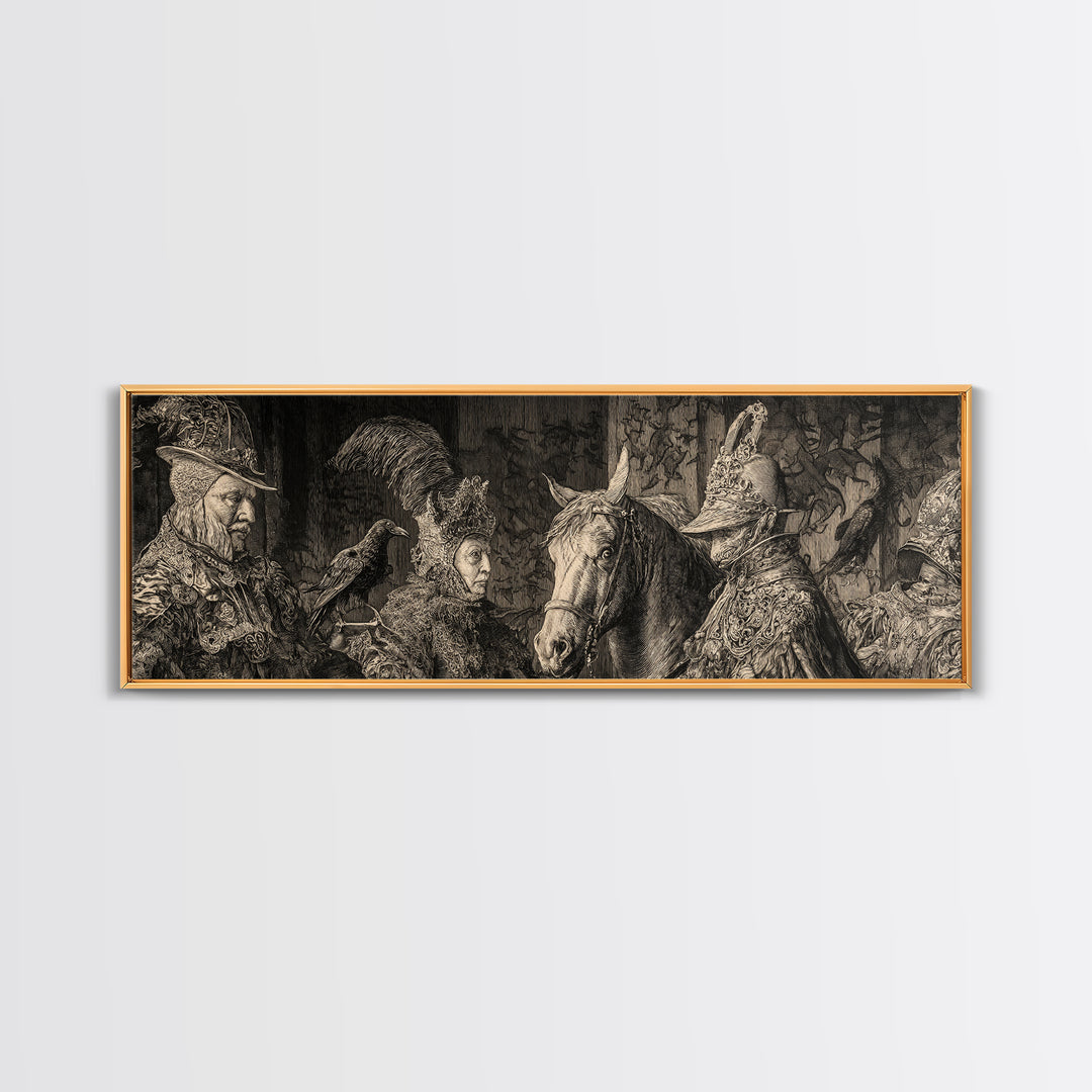 Black Lace And Cobwebs, Renaissance Engraving Art, Extra Wide Wall Art, Gothic Horror Wall Art, Framed Canvas Print, Halloween Wall Art