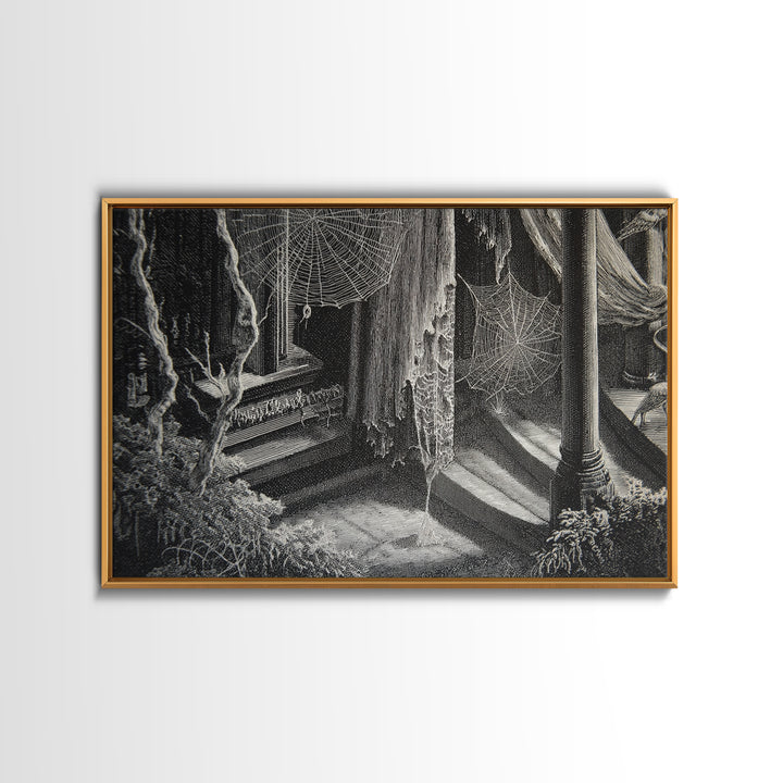 Black Lace And Cobwebs, Danse Macabre Art, Landscape Wall Art, Macabre Wall Art, Canvas Print, Halloween Wall Art