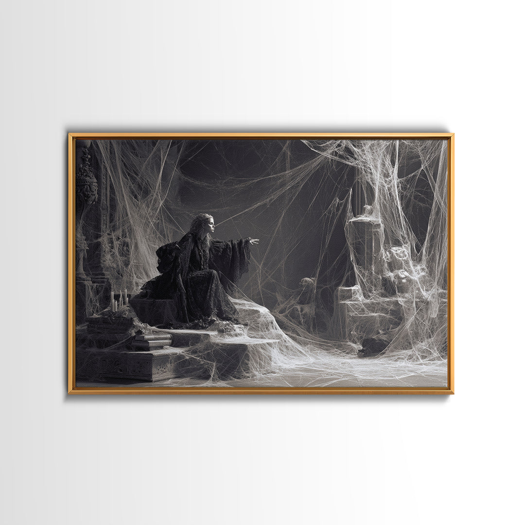 Black Lace And Cobwebs, Baroque Witchcraft Art, Landscape Wall Art, Dark Fantasy Wall Art, Canvas Print, Halloween Wall Art