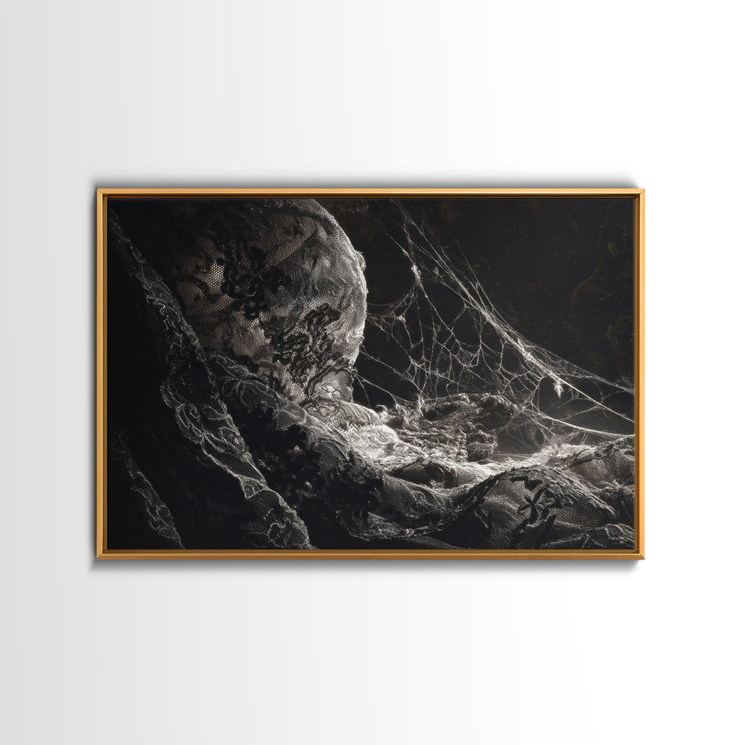 Black Lace And Cobwebs, Gothic Nightmare Art, Landscape Wall Art, Dark Halloween Decor, Canvas Print, Halloween Wall Art