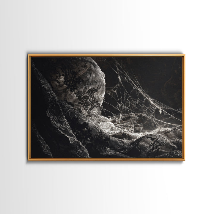 Black Lace And Cobwebs, Gothic Nightmare Art, Landscape Wall Art, Dark Halloween Decor, Canvas Print, Halloween Wall Art