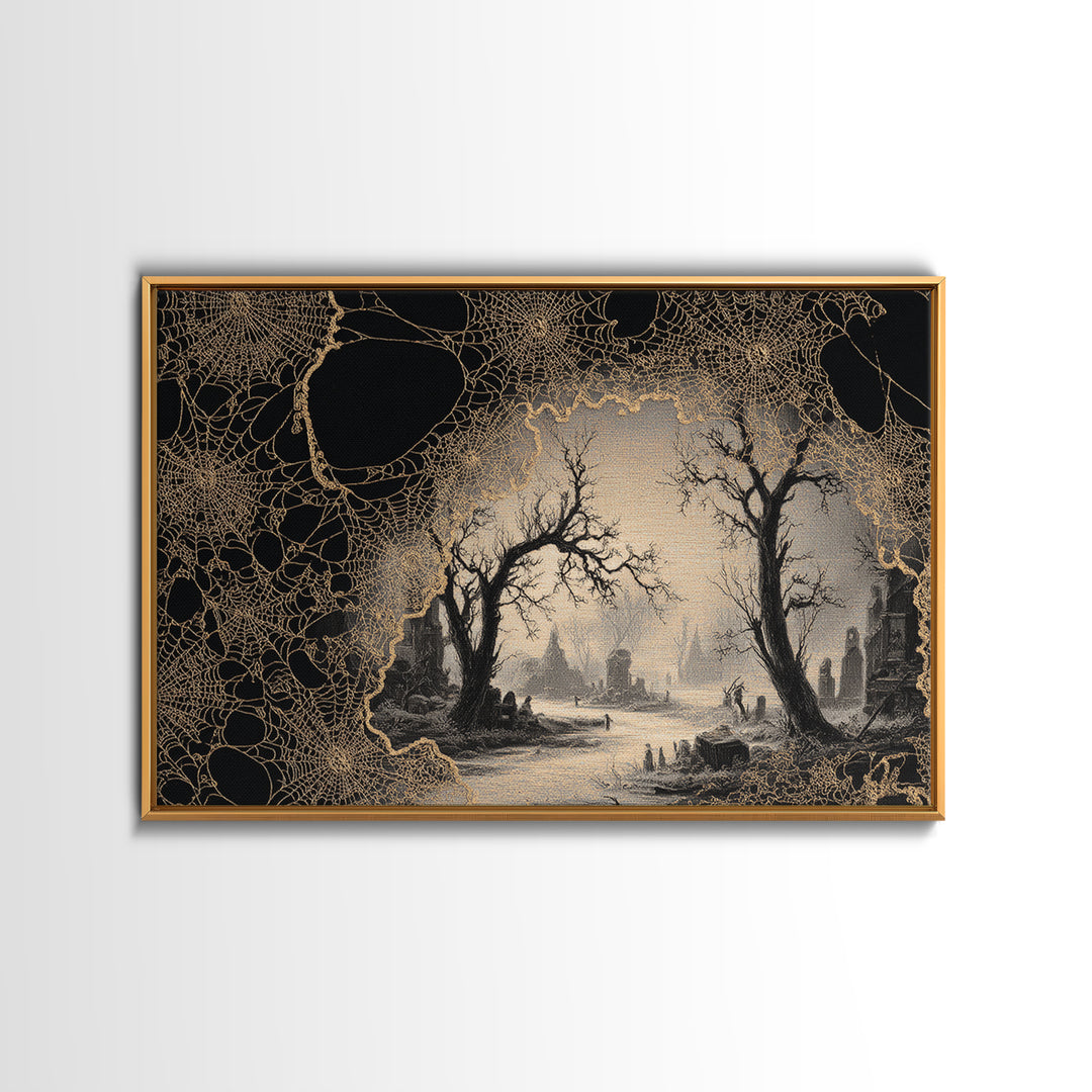 Black Lace And Cobwebs, Romantic Gothic Landscape, Landscape Wall Art, Gothic Horror Wall Art, Framed Canvas Print