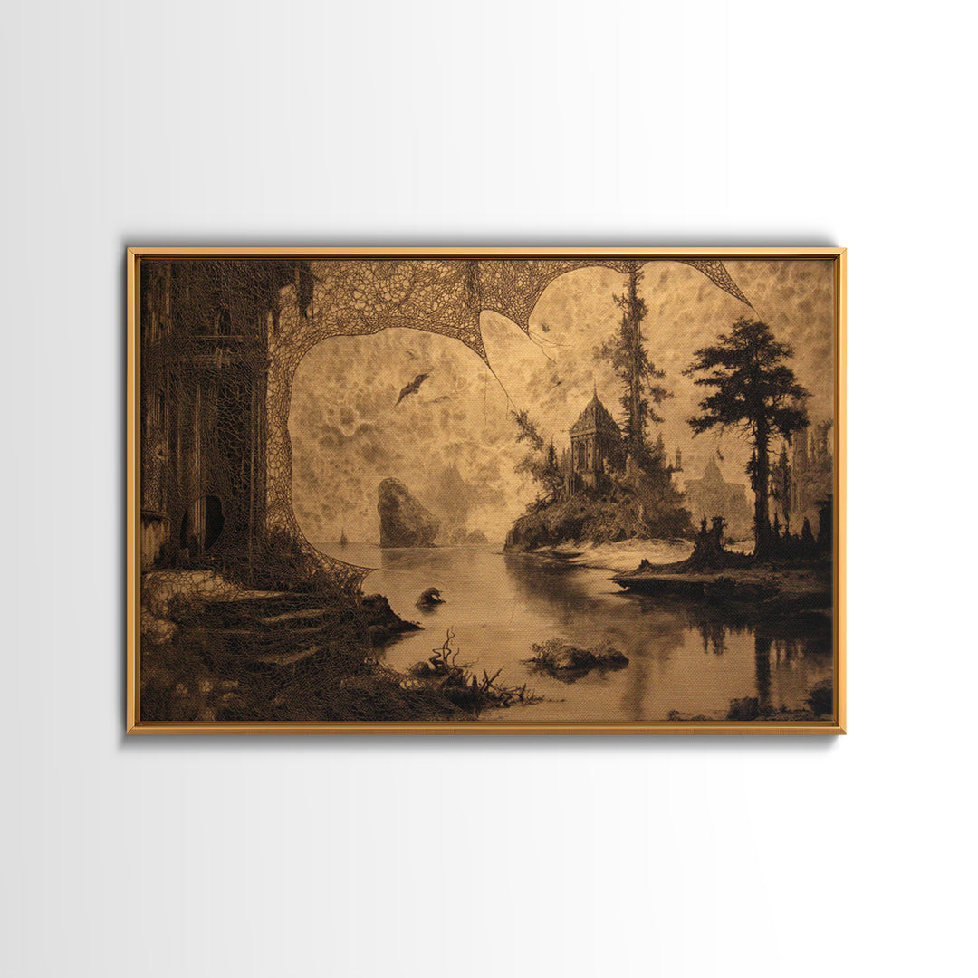Black Lace And Cobwebs, Symbolist Gothic Landscape, Landscape Wall Art, Dark Halloween Decor, Canvas Print, Halloween Wall Art