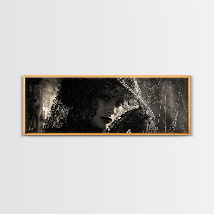 Black Lace And Cobwebs, Decadent Gothic Art, Extra Wide Wall Art, Dark Halloween Decor, Canvas Print, Halloween Wall Art