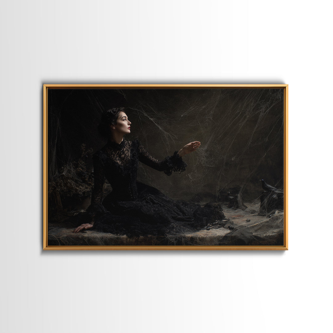 Black Lace And Cobwebs, Dark Symbolist Art, Landscape Wall Art, Gothic Horror Wall Art, Canvas Print, Halloween Wall Art