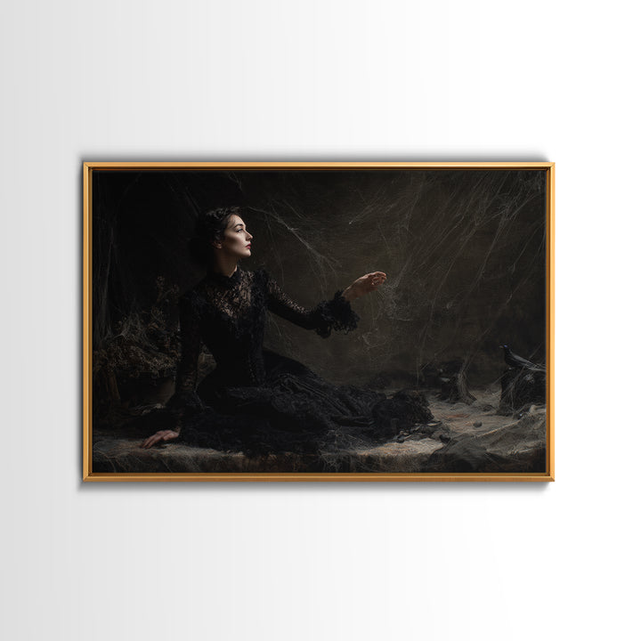 Black Lace And Cobwebs, Dark Symbolist Art, Landscape Wall Art, Gothic Horror Wall Art, Canvas Print, Halloween Wall Art