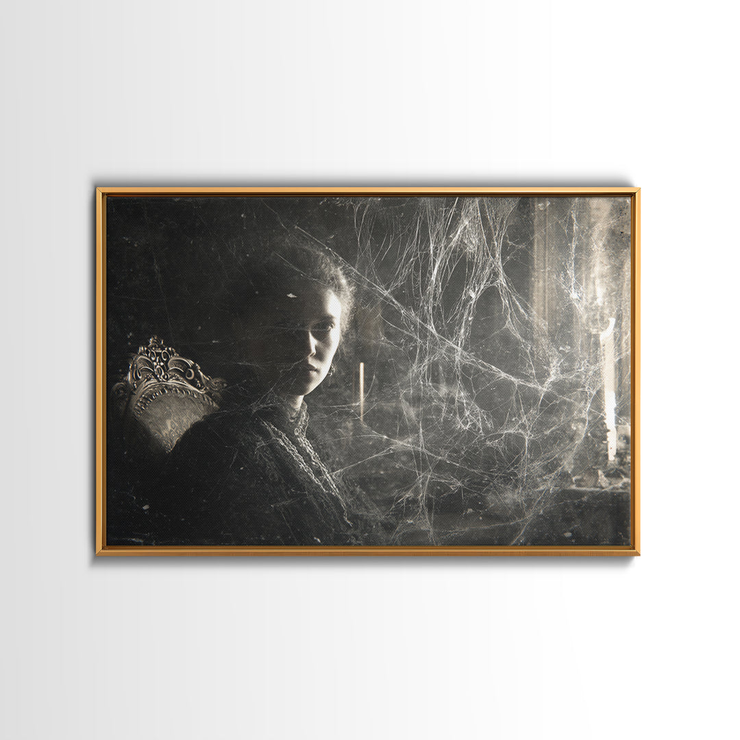 Black Lace And Cobwebs, Expressionist Gothic Art, Landscape Wall Art, Dark Halloween Decor, Framed Canvas Print, Halloween Wall Art