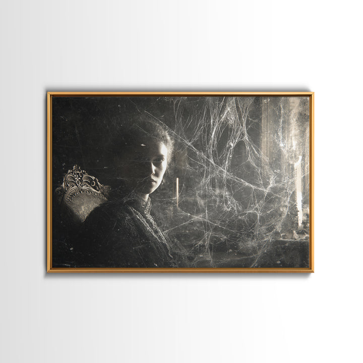 Black Lace And Cobwebs, Expressionist Gothic Art, Landscape Wall Art, Dark Halloween Decor, Framed Canvas Print, Halloween Wall Art