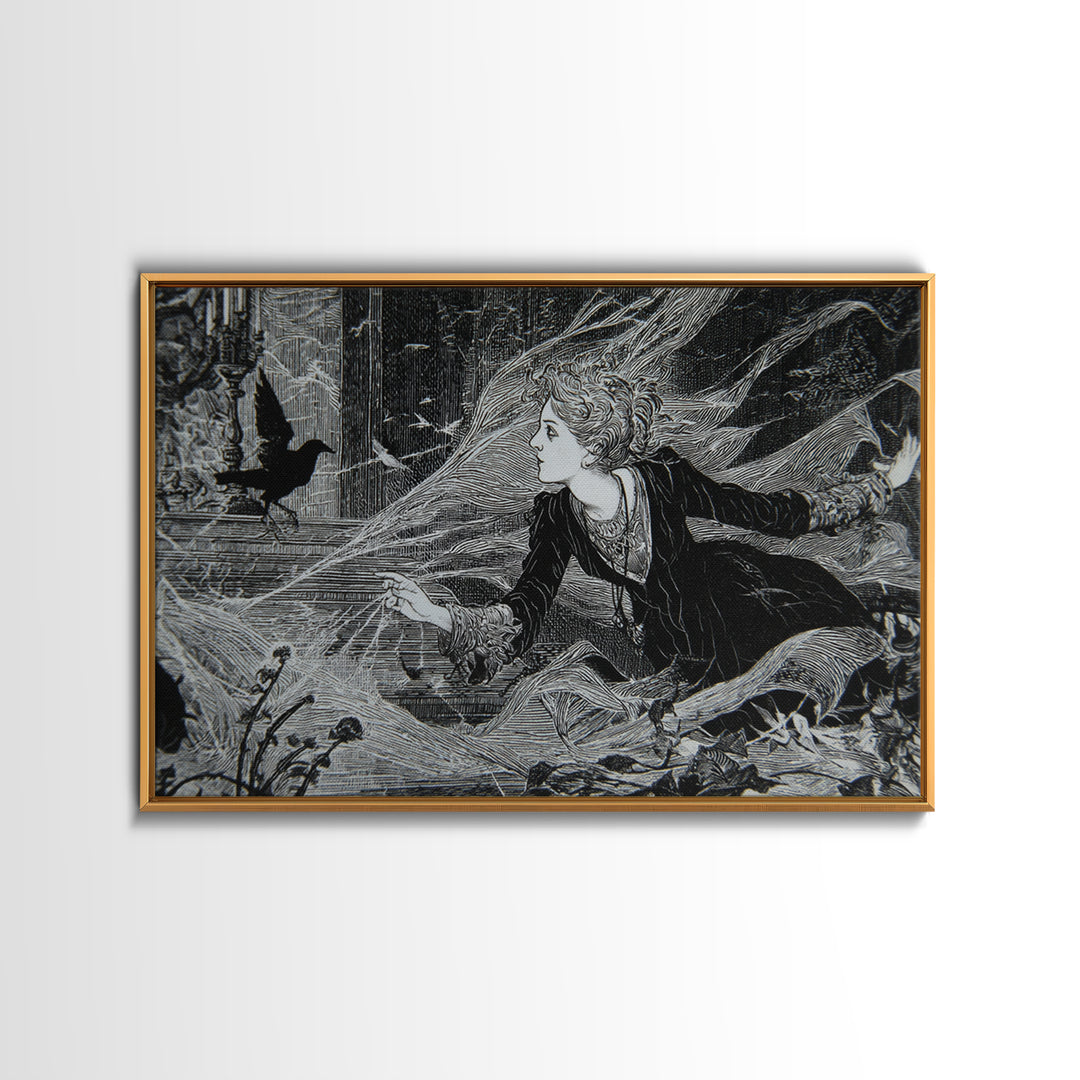 Black Lace And Cobwebs, Stained Glass Gothic Art, Landscape Wall Art, Macabre Wall Art, Framed Canvas Print, Halloween Wall Art