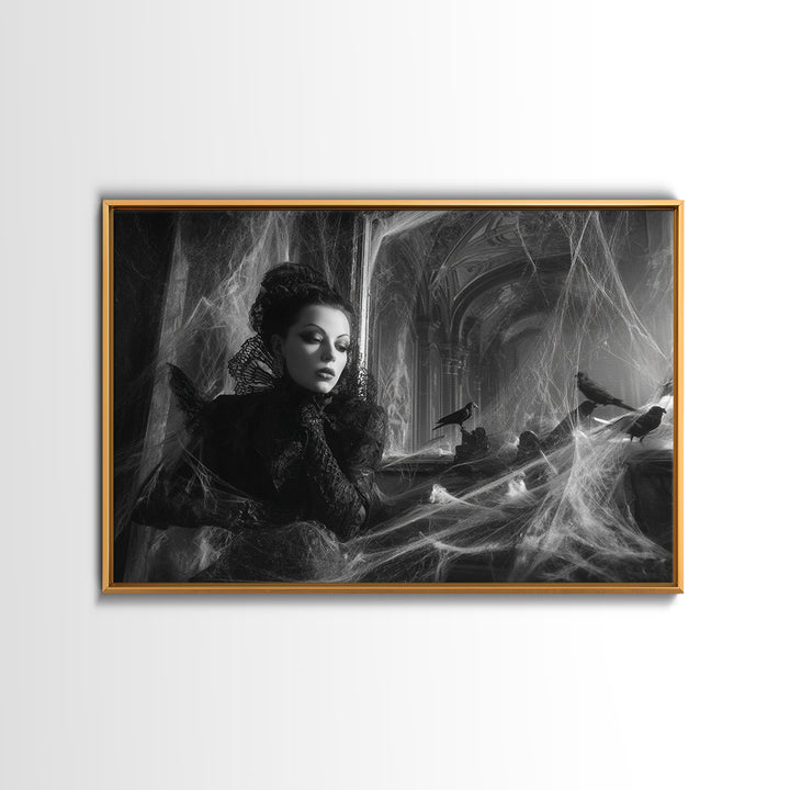 Black Lace And Cobwebs, Biomechanical Horror Art, Landscape Wall Art, Dark Fantasy Wall Art, Canvas Print, Halloween Wall Art