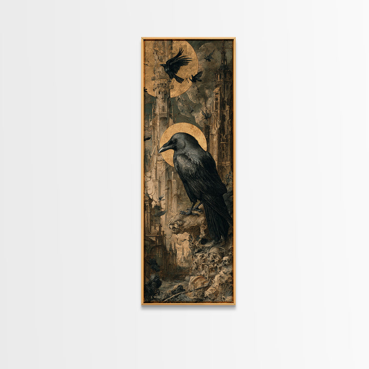 Ravens And Ruins, Dark Renaissance Art, Tall Narrow Wall Art, Gothic Horror Wall Art, Framed Canvas Print, Halloween Wall Art
