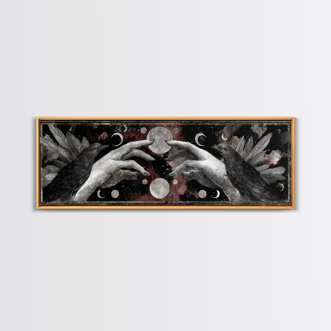 Occult Celestial Hands Framed Canvas Print, Dark Art, Living Room Decor, Fine Art, Nocturne, Luxury Decor, Textured Painting, DAR-3x1-12
