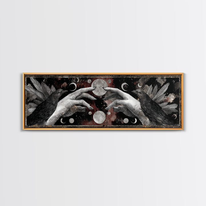Occult Celestial Hands Framed Canvas Print, Dark Art, Living Room Decor, Fine Art, Nocturne, Luxury Decor, Textured Painting, DAR-3x1-12