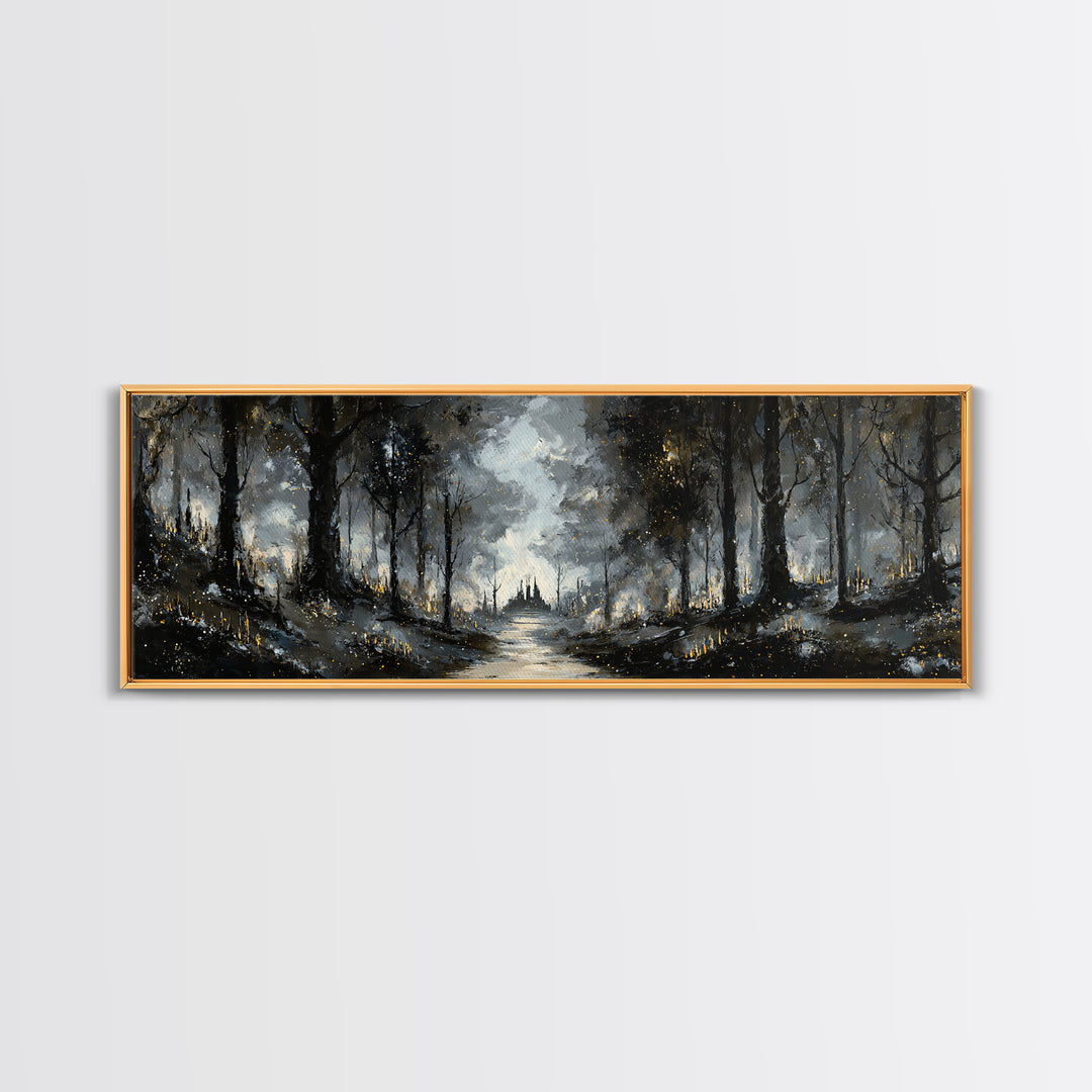Moonlit Forest Path Canvas Print, Dark Art, Luxury Decor, Living Room Decor, Fine Art, Nocturne, Art Print, Digital Art, DAR-3x1-19