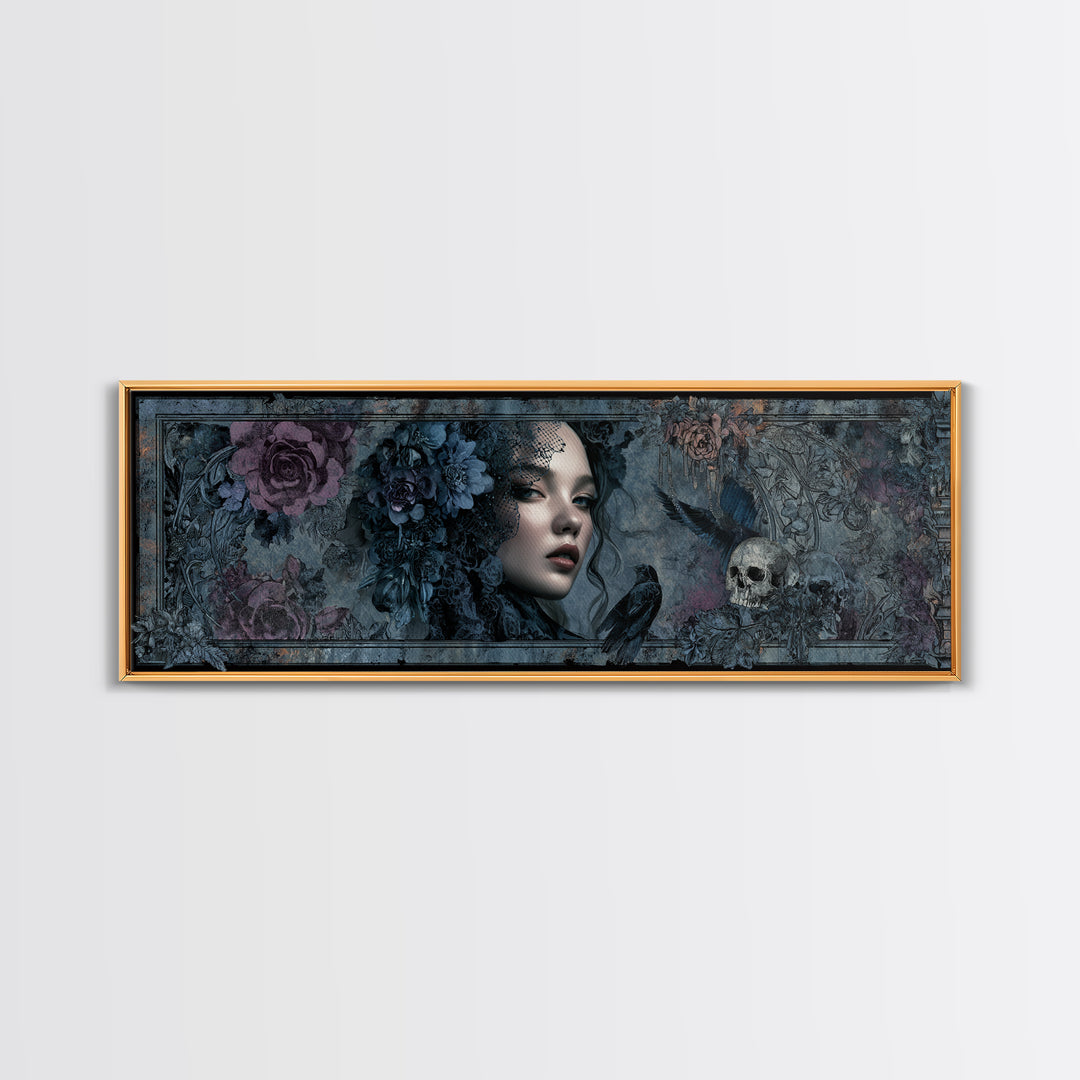 Gothic Woman Portrait Canvas Print, Dark Art, Weird Art, Living Room Decor, Fine Art, Nocturne, Textured Painting, DAR-3x1-20
