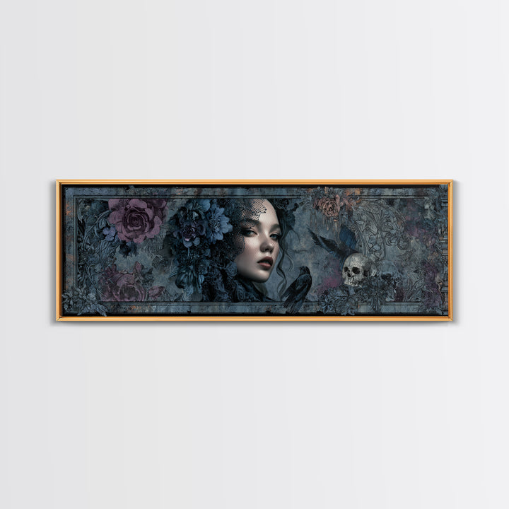 Gothic Woman Portrait Canvas Print, Dark Art, Weird Art, Living Room Decor, Fine Art, Nocturne, Textured Painting, DAR-3x1-20